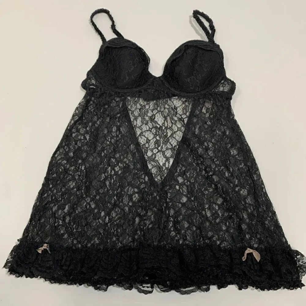 Victoria’s Secret Women’s Vintage Style Floral Lace Baby Doll Slip Black Size 34
